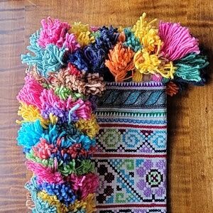 EMBROIDERED POMPOM CLUTCH